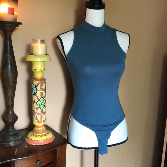 Teal colored high neck one piece - Picture 2 of 3